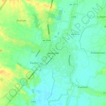 Mapa topográfico Phetchabun, altitud, relieve