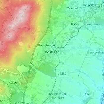 Mapa topográfico Rosbach vor der Höhe, altitud, relieve