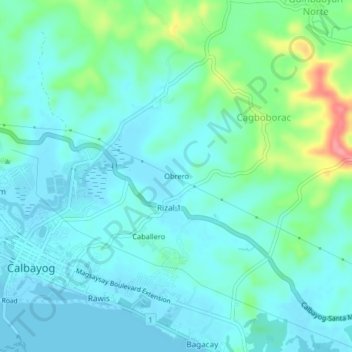 Mapa topográfico Obrero, altitud, relieve