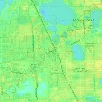 Mapa topográfico Fairvilla, altitud, relieve