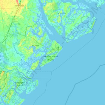 Mapa topográfico Hilton Head Island, altitud, relieve