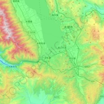 Mapa topográfico Dali, altitud, relieve