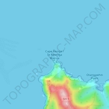 Mapa topográfico Cape Reinga, altitud, relieve