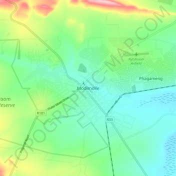 Mapa topográfico Modimolle, altitud, relieve