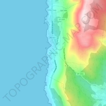 Mapa topográfico Portecelo, altitud, relieve