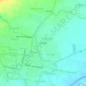 Mapa topográfico Gembleb, altitud, relieve