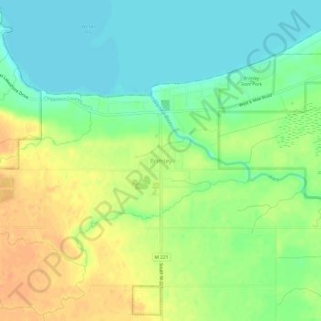 Mapa topográfico Brimley, altitud, relieve