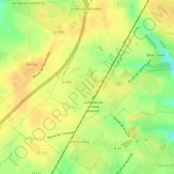 Mapa topográfico Saint-Aubin, altitud, relieve