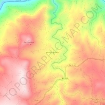 Mapa topográfico Macedo do Peso, altitud, relieve