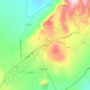 Mapa topográfico Teguise, altitud, relieve