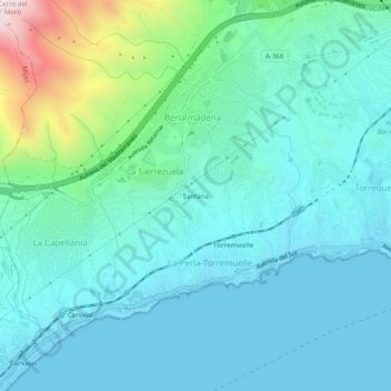Mapa topográfico Santana, altitud, relieve