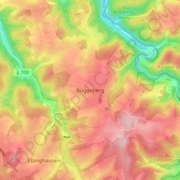 Mapa topográfico Rüggeberg, altitud, relieve