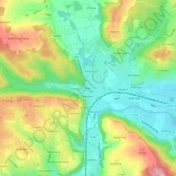 Mapa topográfico Redl, altitud, relieve