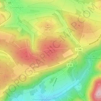 Mapa topográfico Böhl, altitud, relieve