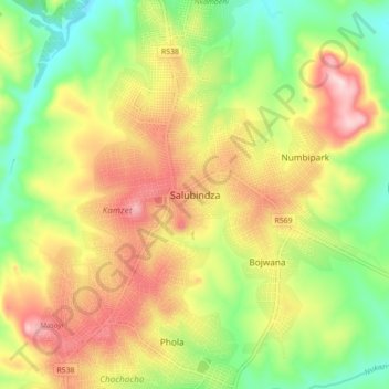 Mapa topográfico Salubindza, altitud, relieve