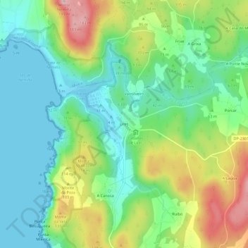 Mapa topográfico Lires, altitud, relieve
