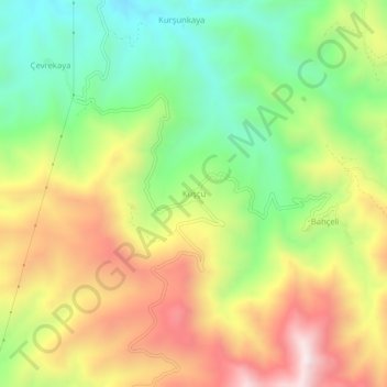 Mapa topográfico Kuşçu, altitud, relieve