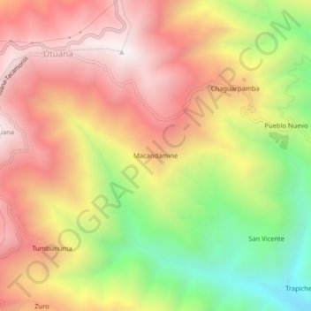 Mapa topográfico Macandamine, altitud, relieve