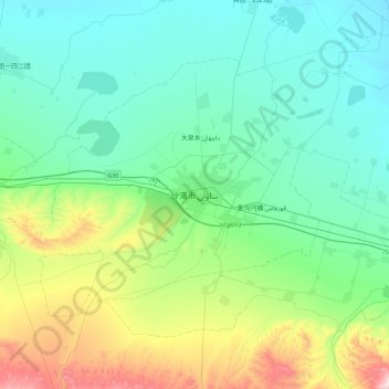 Mapa topográfico Shawan, altitud, relieve