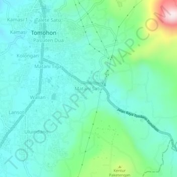 Mapa topográfico Matani Satu, altitud, relieve