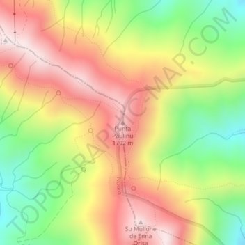 Mapa topográfico Punta Paulinu, altitud, relieve