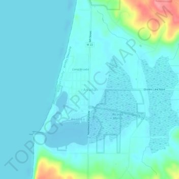 Mapa topográfico Arcadia, altitud, relieve