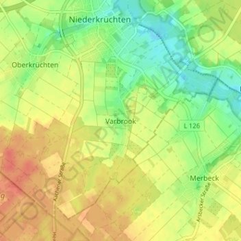 Mapa topográfico Varbrook, altitud, relieve