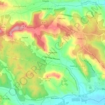 Mapa topográfico Alqueidão, altitud, relieve