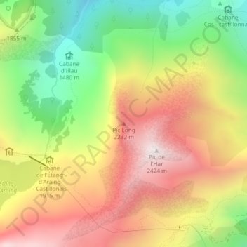 Mapa topográfico Pic Long, altitud, relieve