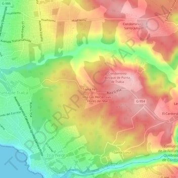 Mapa topográfico Santa Fe, altitud, relieve