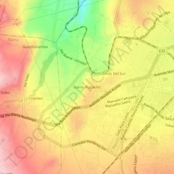 Mapa topográfico Barrio Pugacho, altitud, relieve