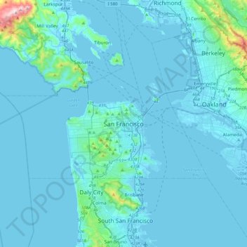Mapa topográfico San Francisco, altitud, relieve