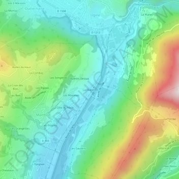 Mapa topográfico La Filatière, altitud, relieve