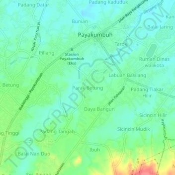 Mapa topográfico Parak Betung, altitud, relieve
