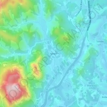 Mapa topográfico Iguape, altitud, relieve