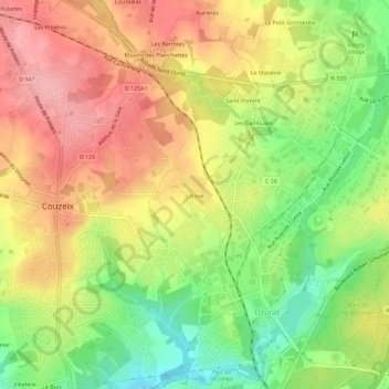 Mapa topográfico Lajoux, altitud, relieve