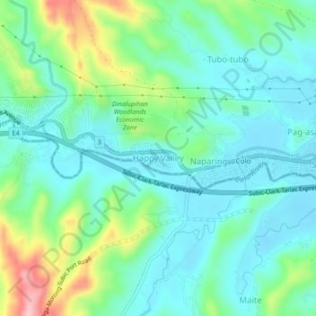 Mapa topográfico Happy Valley, altitud, relieve