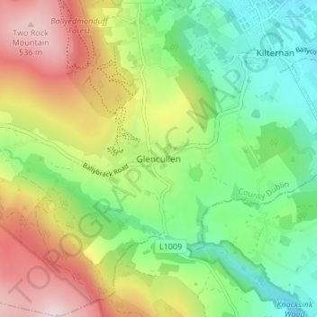 Mapa topográfico Glencullen, altitud, relieve