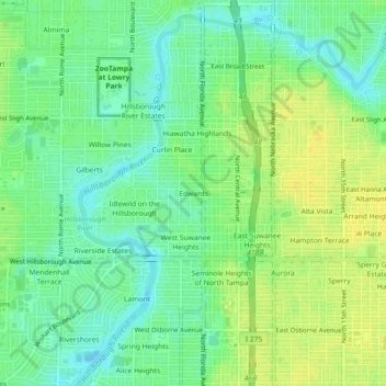 Mapa topográfico Edwards, altitud, relieve