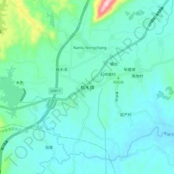 Mapa topográfico 枫木镇, altitud, relieve