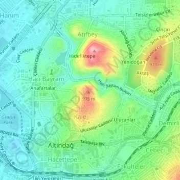 Mapa topográfico Ankara Kalesi, altitud, relieve