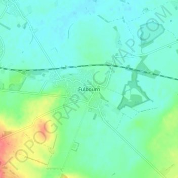 Mapa topográfico Fulbourn, altitud, relieve