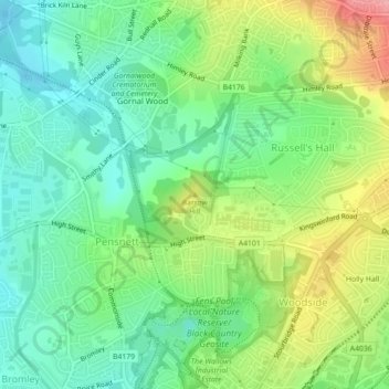Mapa topográfico Barrow Hill, altitud, relieve