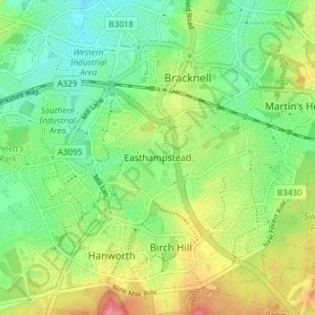 Mapa topográfico Easthampstead, altitud, relieve