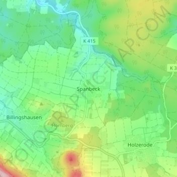 Mapa topográfico Spanbeck, altitud, relieve