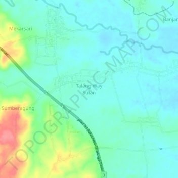 Mapa topográfico Talang Way Sulan, altitud, relieve