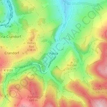 Mapa topográfico Pöhla, altitud, relieve