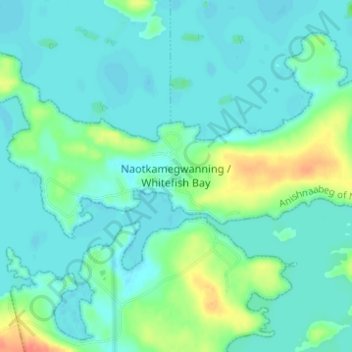 Mapa topográfico Whitefish Bay, altitud, relieve