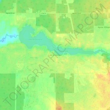 Mapa topográfico Lake Arrowhead, altitud, relieve