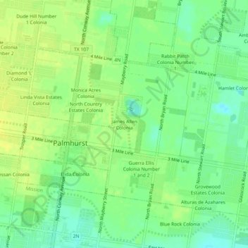 Mapa topográfico James Allen Colonia, altitud, relieve